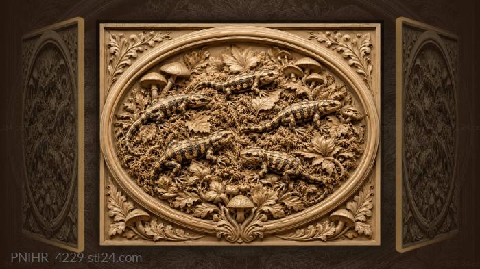 Fire salamanders moss and mushrooms 3d STL model