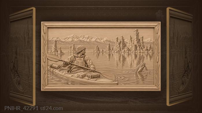 Grebe dives beside paddling kayaker 3d STL model