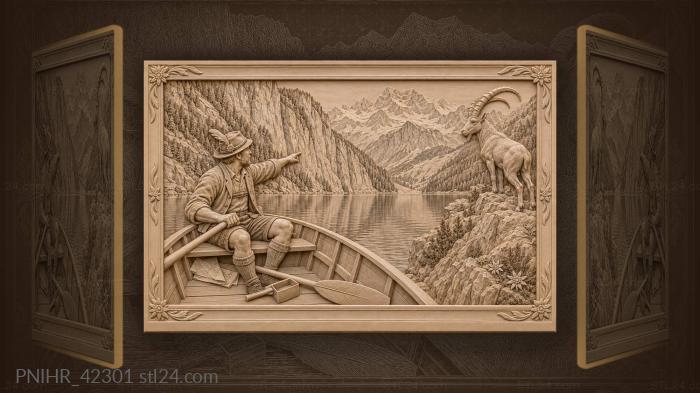 Bavarian alps lakeside boat and ibex 3d STL model