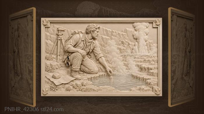 Geographer samples water from steaming spring 3d STL model