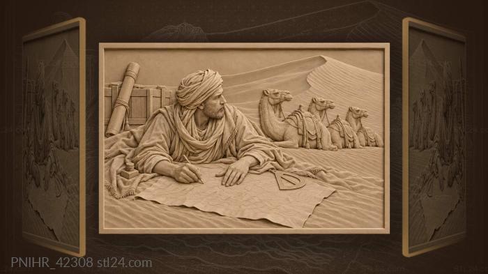 Desert cartographer with kneeling camels 3d STL model
