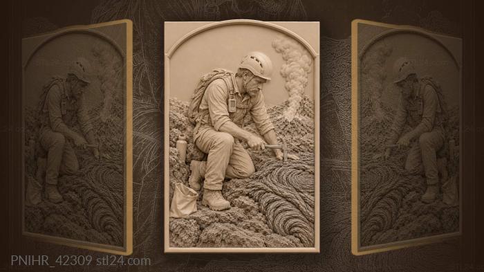Volcanologist examining cooled lava flow 3d STL model