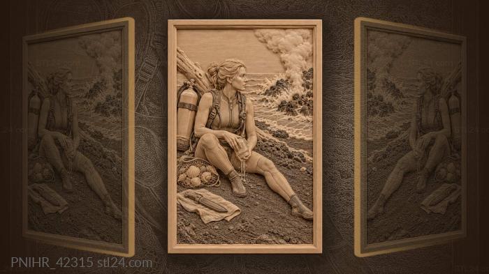 Diver rests by steaming shore 3d STL model