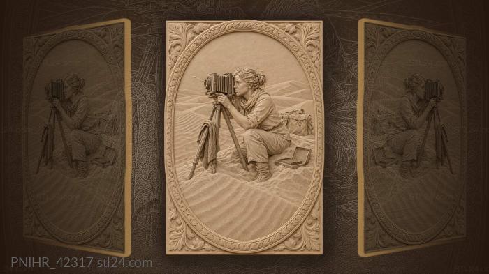 Photographer with camera on dune 3d STL model
