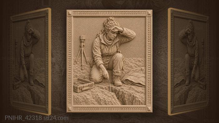 Volcanologist at glowing lava vent 3d STL model