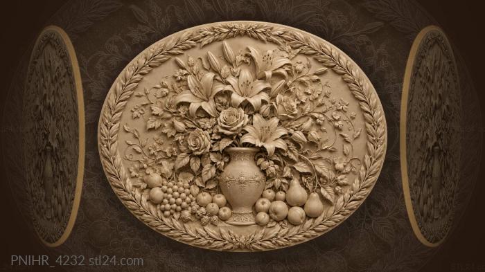 Lilies roses fruits laurel wreath 3d STL model