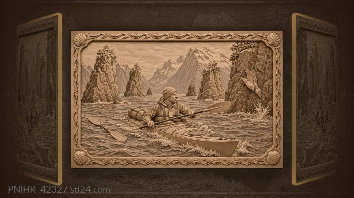 Kayak among fjord sea stacks 3d STL model