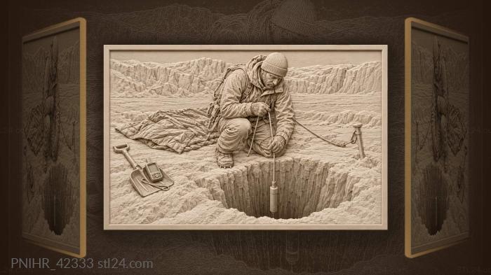 Glacier guide exploring ice cave depths 3d STL model