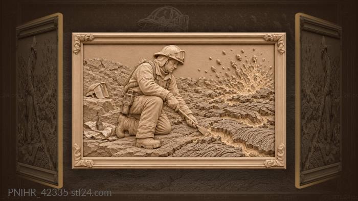 Volcanic eruption brave firefighter sampling lava 3d STL model