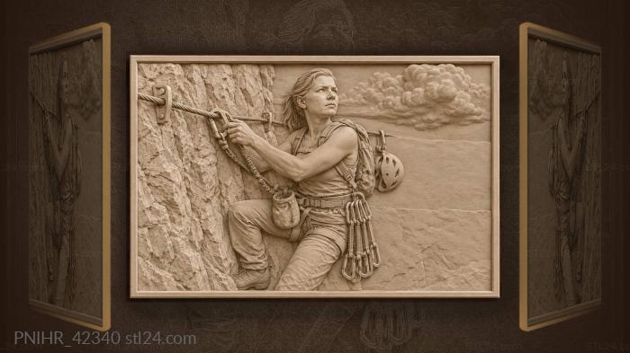 Climber clips onto cable above valley 3d STL model