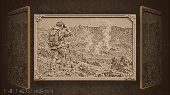 Volcanic crater trekker with binoculars 3d STL model