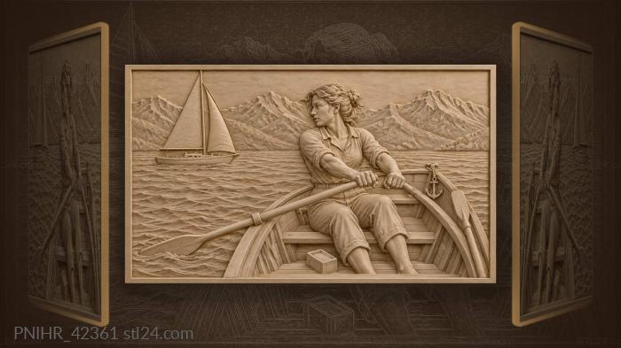 Lakeside rower checking approaching sailboat 3d STL model