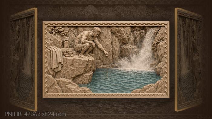 Cliff diver checks turquoise water depth 3d STL model
