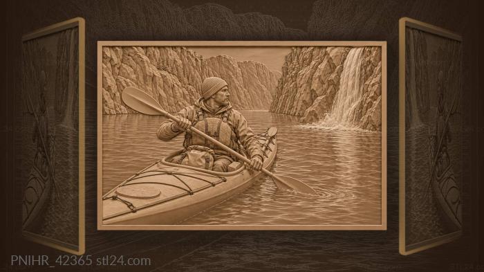 Kayaker fjord waterfall adventure 3d STL model