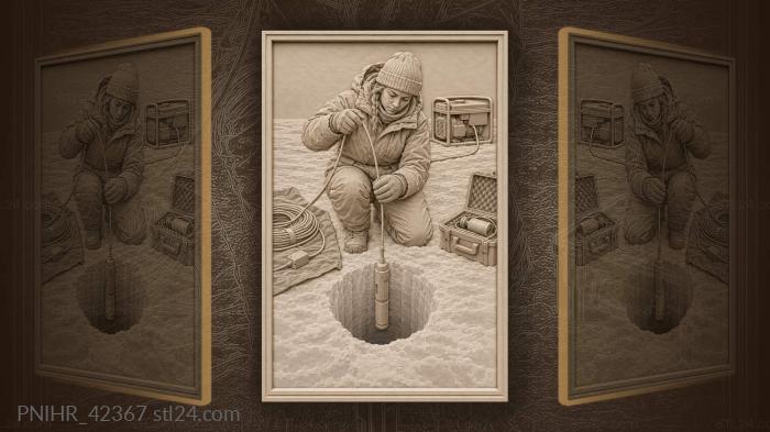 Scientist lowers camera into ice borehole 3d STL model