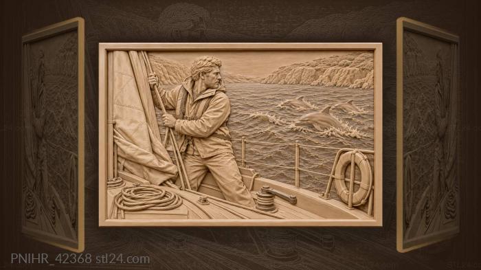 Sailor and playful dolphins at sea 3d STL model