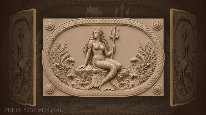 Mermaid with trident and waves 3d STL model