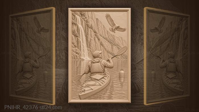 Kayaker in norwegian fjord with eagle 3d STL model
