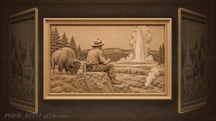 Yellowstone ranger bison geyser noon 3d STL model