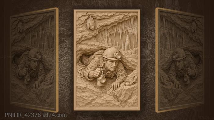 Mammoth cave explorer with lamp bat 3d STL model