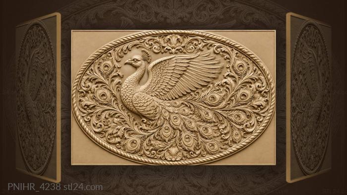 Majestic peacock with feathered border 3d STL model