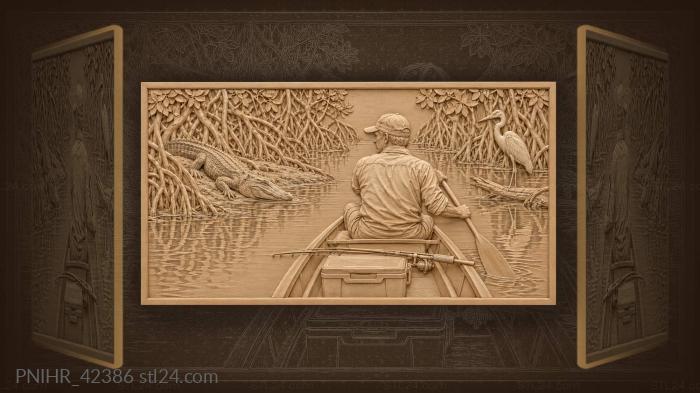 Everglades canoe alligator egret fishing 3d STL model