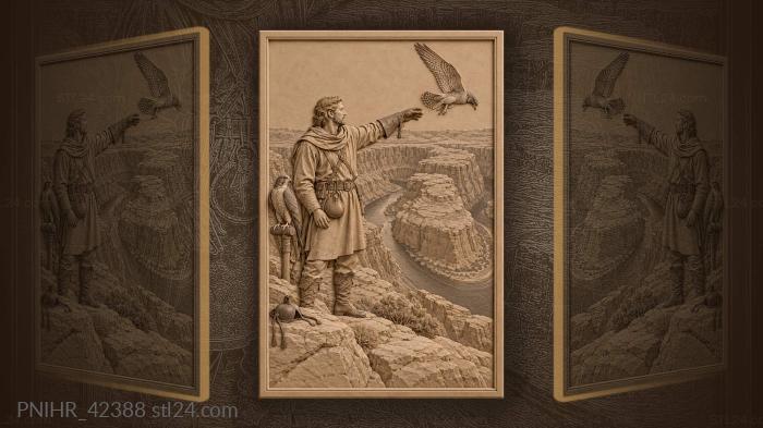 Falconer releasing peregrine over canyon 3d STL model