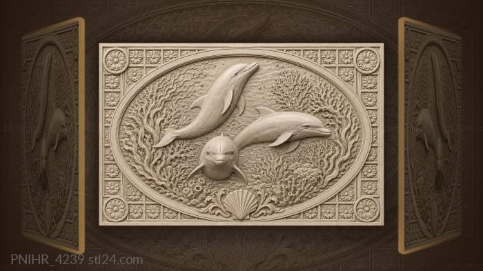 Dolphins playful swim coral reef 3d STL model