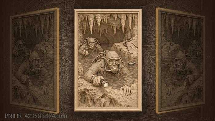 Cave diver with lamp in cenote 3d STL model