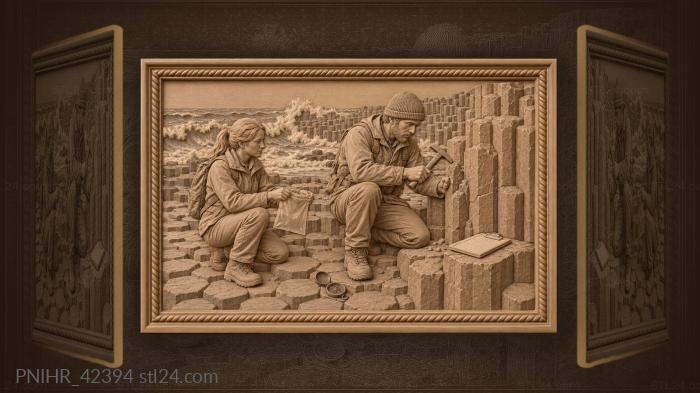 Geologist at giants causeway sampling basalt 3d STL model