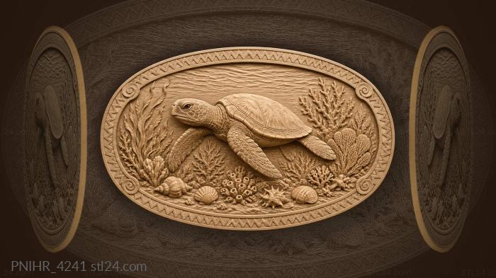 Turtle swims among coral reef 3d STL model