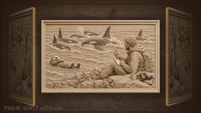 Observer times whales from cliff 3d STL model