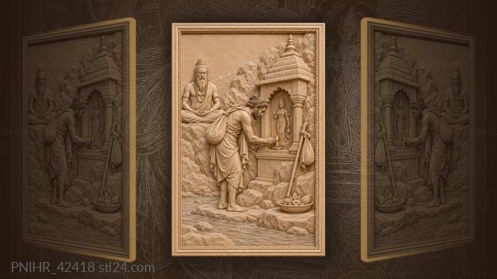 Traveler prays beside meditating sadhu 3d STL model