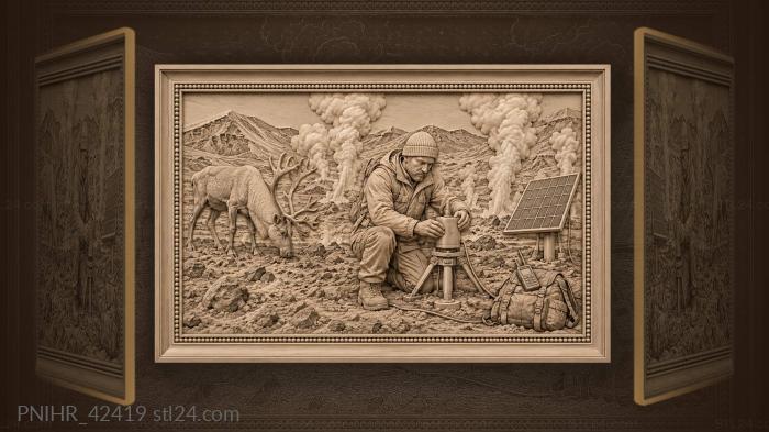 Scientist adjusts sensor beside reindeer 3d STL model