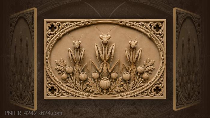 Praying mantises with poppy seed pods 3d STL model