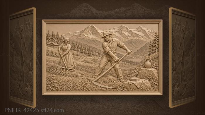Swiss farmer mowing alpine hayfield 3d STL model