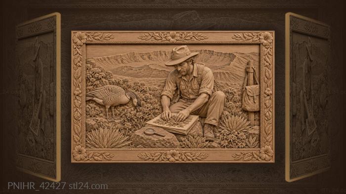 Scientist presses blossoms near a grazing goose 3d STL model