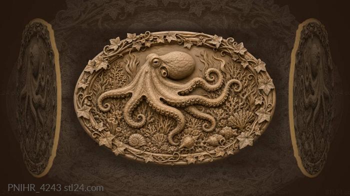Octopus amidst coral and seaweed 3d STL model