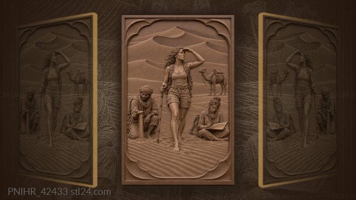 Desert hiker advances beside sand pouring guide 3d STL model