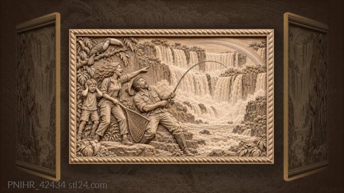 Iguazu falls fishing rainbow moment 3d STL model