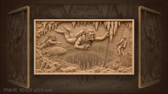 Snorkeler with camera reaching a stalactite 3d STL model