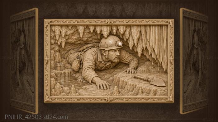 Caver lights passage beside underground pool 3d STL model