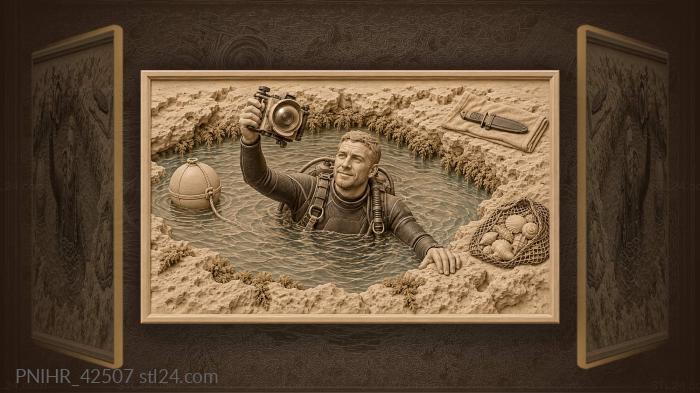 Scuba diver raises camera above water 3d STL model