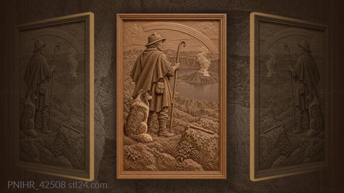 Herdsman crooks his staff above crater 3d STL model