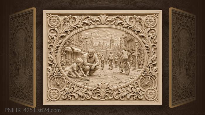 Boy with a toy car among cyclists 3d STL model