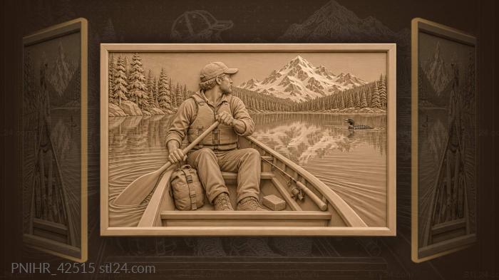 Paddler carries tackle across the still lake 3d STL model