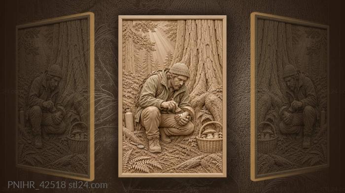Collector stoops by roots with a basket 3d STL model