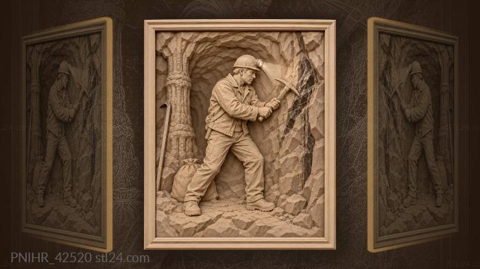 Miner exploring obsidian volcanic cave 3d STL model