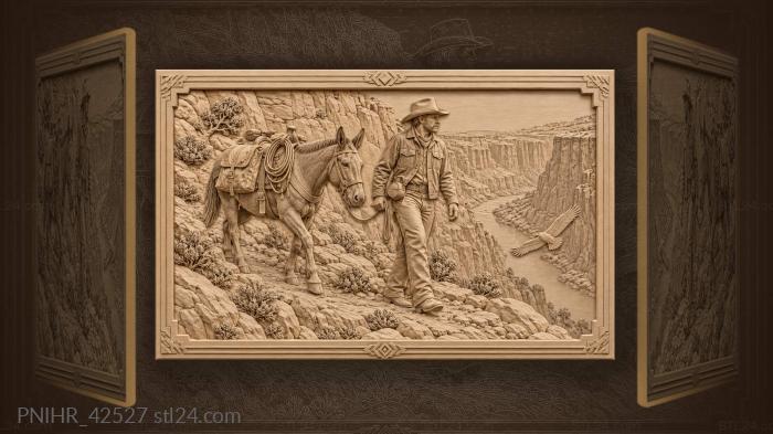 Mule follows cowboy along narrow canyon trail 3d STL model