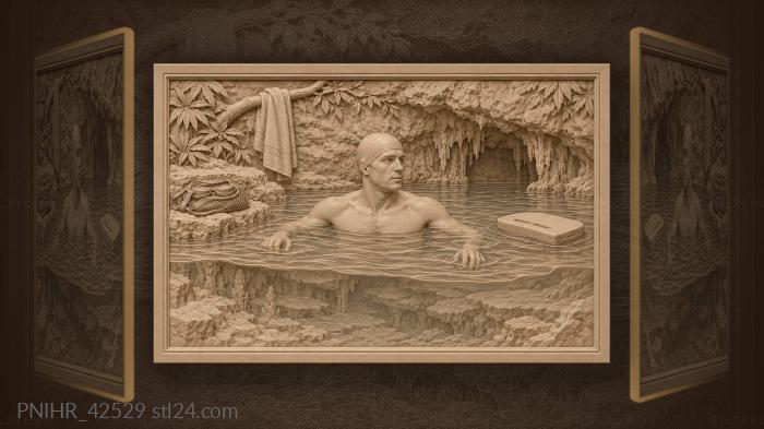 Cave glows beneath the surfacing swimmer 3d STL model
